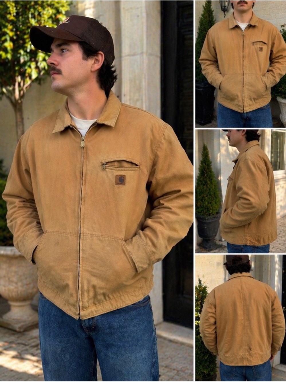Carhartt Vintage Y2K  Men’s Brown/Tan Duck Canvas Zip-Front Jacket